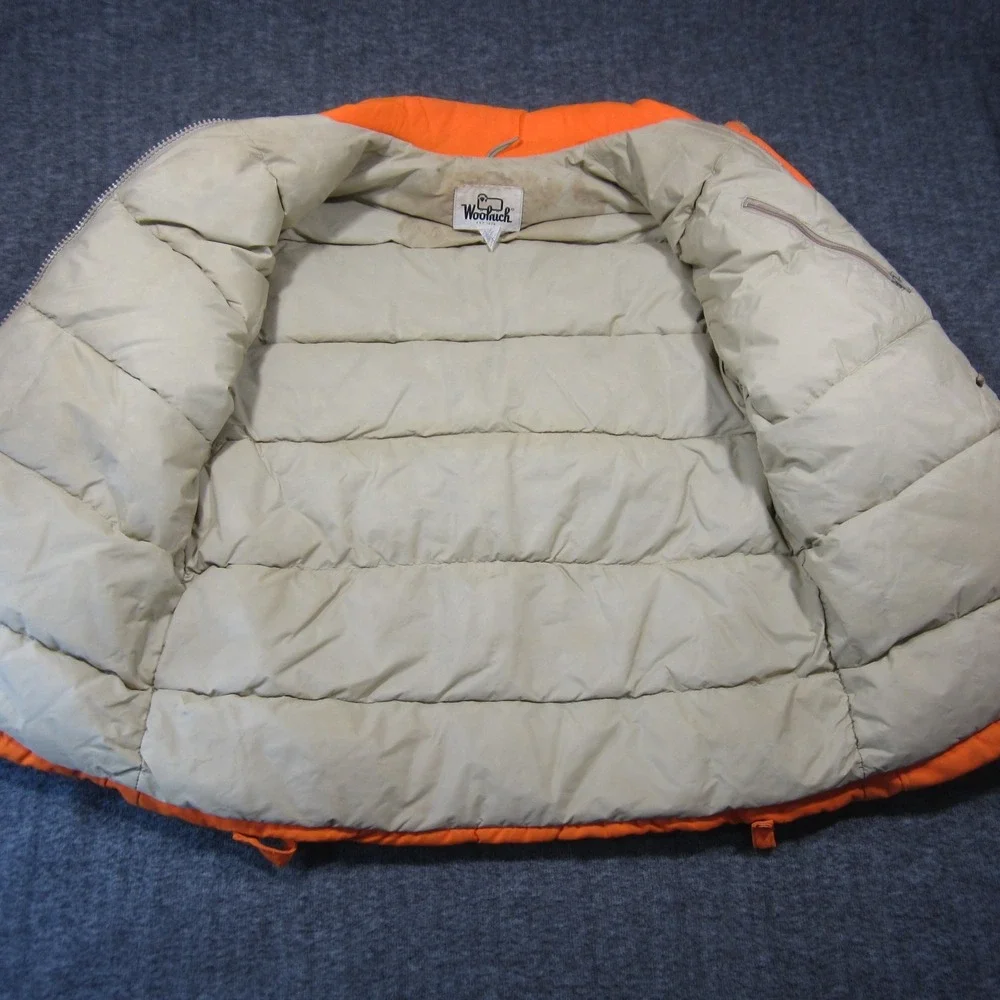 Vtg Woolrich Down Filled Coat Mens L Blaze Orange Insulated‎ Zip up Hunting Camp